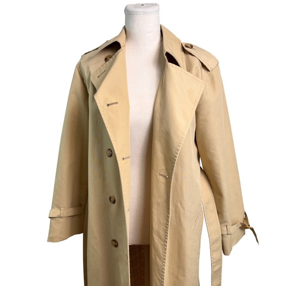 Vintage Long Trench Coat Womens 10 Tan Belted Double Breasted Old Money Preppy - Picture 4 of 12